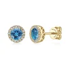 Best Gabriel & Co. 14K Yellow Gold Round Halo Blue Topaz and Diamond Stud Earrings