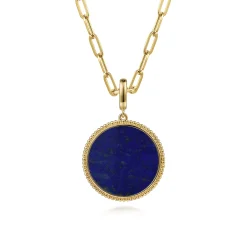 Hot Gabriel & Co. 14K Yellow Gold Round Lapis Inlay Medallion Pendant in size 24mm With Detachable Bail