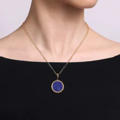 Online Gabriel & Co. 14K Yellow Gold Round Lapis Inlay Pendant With Detachable Bail