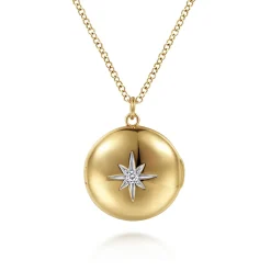 Gabriel & Co. 14K Yellow Gold Round Locket Pendant Necklace with Diamond Star Center
