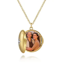 Gabriel & Co. 14K Yellow Gold Round Locket Pendant Necklace with Diamond Star Center