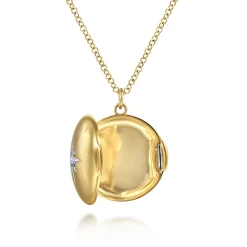 Gabriel & Co. 14K Yellow Gold Round Locket Pendant Necklace with Diamond Star Center