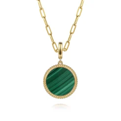New Gabriel & Co. 14K Yellow Gold Round Malachite Inlay Pendant With Detachable Bail