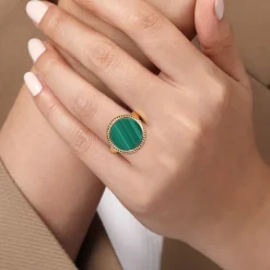 Outlet Gabriel & Co. 14K Yellow Gold Round Malachite Inlay Signet Ring