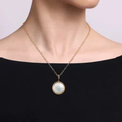 Discount Gabriel & Co. 14K Yellow Gold Round Mother of Pearl Inlay Pendant With Detachable Bail