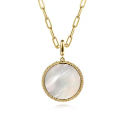 Clearance Gabriel & Co. 14K Yellow Gold Round Mother of Pearl Inlay Pendant With Detachable Bail