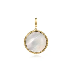 Clearance Gabriel & Co. 14K Yellow Gold Round Mother of Pearl Inlay Pendant With Detachable Bail