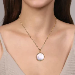 Clearance Gabriel & Co. 14K Yellow Gold Round Mother of Pearl Inlay Pendant With Detachable Bail