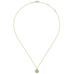 Best Gabriel & Co. 14K Yellow Gold Round Pave Diamond Floating Pendant Necklace with Wide Border