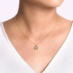Best Gabriel & Co. 14K Yellow Gold Round Pave Diamond Floating Pendant Necklace with Wide Border