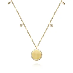 Gabriel & Co. 14K Yellow Gold Round Pendant Necklace with Diamond Halo