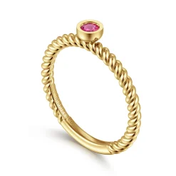 New Gabriel & Co. 14K Yellow Gold Round Ruby Ring with Twisted Rope Shank