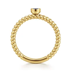New Gabriel & Co. 14K Yellow Gold Round Sapphire Ring with Twisted Rope Shank