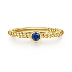 New Gabriel & Co. 14K Yellow Gold Round Sapphire Ring with Twisted Rope Shank