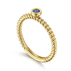 New Gabriel & Co. 14K Yellow Gold Round Sapphire Ring with Twisted Rope Shank