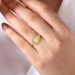 Clearance Gabriel & Co. 14K Yellow Gold Round Signet Ring with Twisted Rope Frame