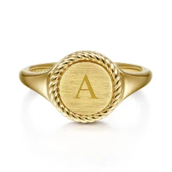 Clearance Gabriel & Co. 14K Yellow Gold Round Signet Ring with Twisted Rope Frame