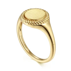 Clearance Gabriel & Co. 14K Yellow Gold Round Signet Ring with Twisted Rope Frame