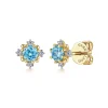 Outlet Gabriel & Co. 14K Yellow Gold Round Swiss Blue Topaz and Diamond Stud Earrings
