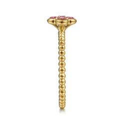 Discount Gabriel & Co. 14K Yellow Gold Ruby Cluster Clover and Bujukan Bead Stackable Ring