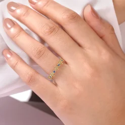Best Gabriel & Co. 14K Yellow Gold Sapphire and Bujukan Bead Station Ring
