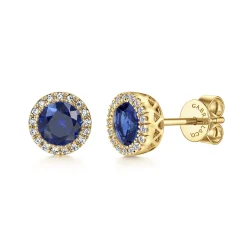 Hot Gabriel & Co. 14K Yellow GoldSapphire Halo Stud Earrings