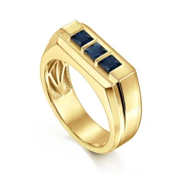Outlet Gabriel & Co. 14K Yellow Gold Sapphire Men's Ring in Sand Blast Finish