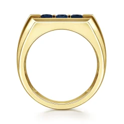 Outlet Gabriel & Co. 14K Yellow Gold Sapphire Men's Ring in Sand Blast Finish