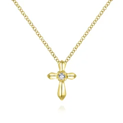 Discount Gabriel & Co. 14K Yellow Gold Sculpted Diamond Cross Pendant Necklace