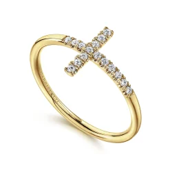 Hot Gabriel & Co. 14K Yellow Gold Sideways Cross Diamond Ring