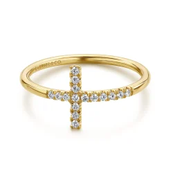 Hot Gabriel & Co. 14K Yellow Gold Sideways Cross Diamond Ring