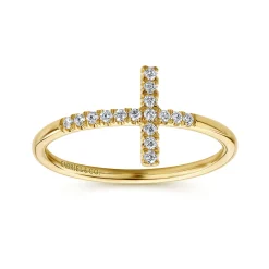 Hot Gabriel & Co. 14K Yellow Gold Sideways Cross Diamond Ring