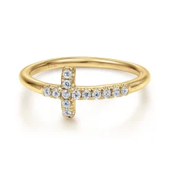 Discount Gabriel & Co. 14K Yellow Gold Sideways Diamond Cross Ring
