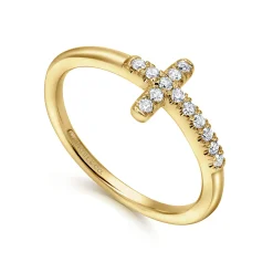 Discount Gabriel & Co. 14K Yellow Gold Sideways Diamond Cross Ring