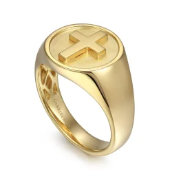 New Gabriel & Co. 14K Yellow Gold Signet Mens Ring in Sand Blast Finish