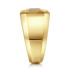 Best Gabriel & Co. 14K Yellow Gold Signet Ring with Princess Cut Sapphires