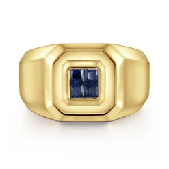 Best Gabriel & Co. 14K Yellow Gold Signet Ring with Princess Cut Sapphires