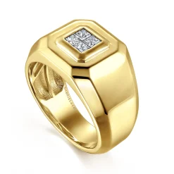 Gabriel & Co. 14K Yellow Gold Signet Ring with Princess Cut Diamonds
