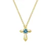 Best Gabriel & Co. 14K Yellow Gold Sky Blue Topaz Cross Pendant Necklace