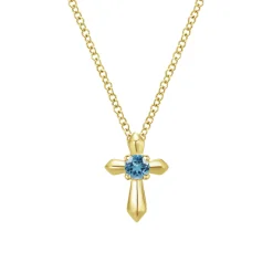 Best Gabriel & Co. 14K Yellow Gold Sky Blue Topaz Cross Pendant Necklace