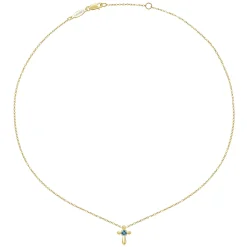 Best Gabriel & Co. 14K Yellow Gold Sky Blue Topaz Cross Pendant Necklace