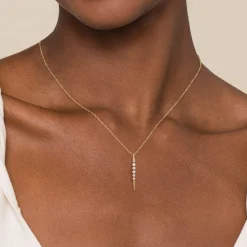 Gabriel & Co. 14K Yellow Gold Spike Graduating Diamond Vertical Spike Bar Necklace