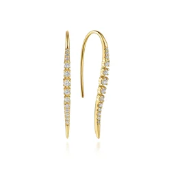 New Gabriel & Co. 14K Yellow Gold Spike Graduating Diamond Fish Wire Drop Earrings