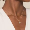 New Gabriel & Co. 14K Yellow Gold Spike Graduating Diamond Cross Necklace