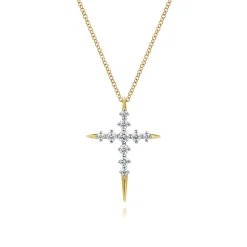 New Gabriel & Co. 14K Yellow Gold Spike Graduating Diamond Cross Necklace