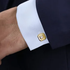 Hot Gabriel & Co. 14K Yellow Gold Square Cufflinks with Princess Cut Diamond