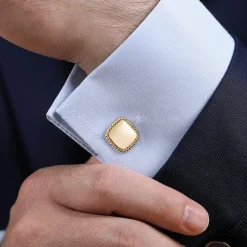 New Gabriel & Co. 14K Yellow Gold Square Cufflinks with Twisted Rope Trim