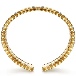 New Gabriel & Co. 14K Yellow Gold Stacked Crescent Cuff Bracelet with Pave Diamond Stations