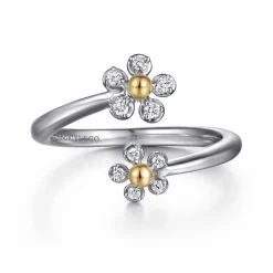 Online Gabriel & Co. 14K Yellow Gold 925 Sterling Silver Diamond Flower Bypass Ring