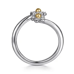 Online Gabriel & Co. 14K Yellow Gold 925 Sterling Silver Diamond Flower Bypass Ring